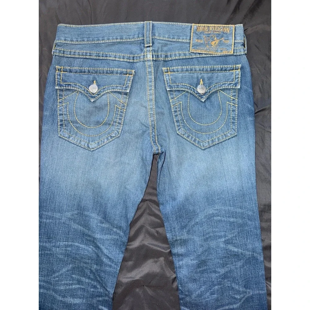 True Religion Mens Ricky‎ Big T Straight Jeans Medium Wash Blue Denim Size 38
